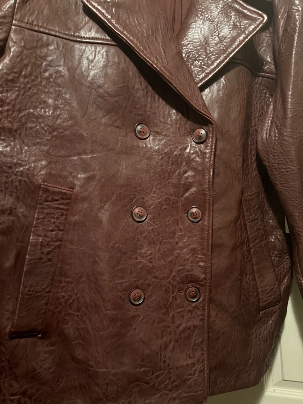 Lucky Brand Burgundy Double-Breasted Leather Peacoat - Picture 12 of 12
